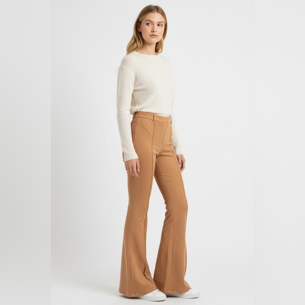 Camel High Waisted Flare Pants Women’s Size 6 Bell Bottom Stretch Trousers